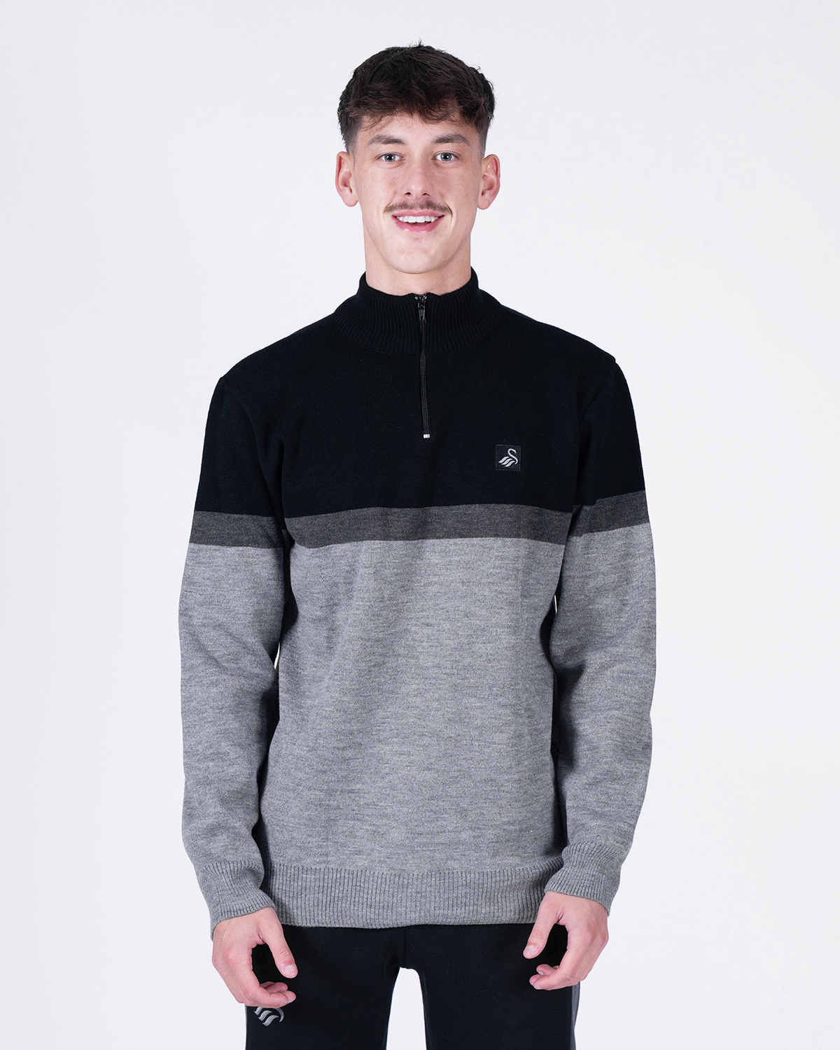 Adult Contrast 1/4 Zip - Black/Grey