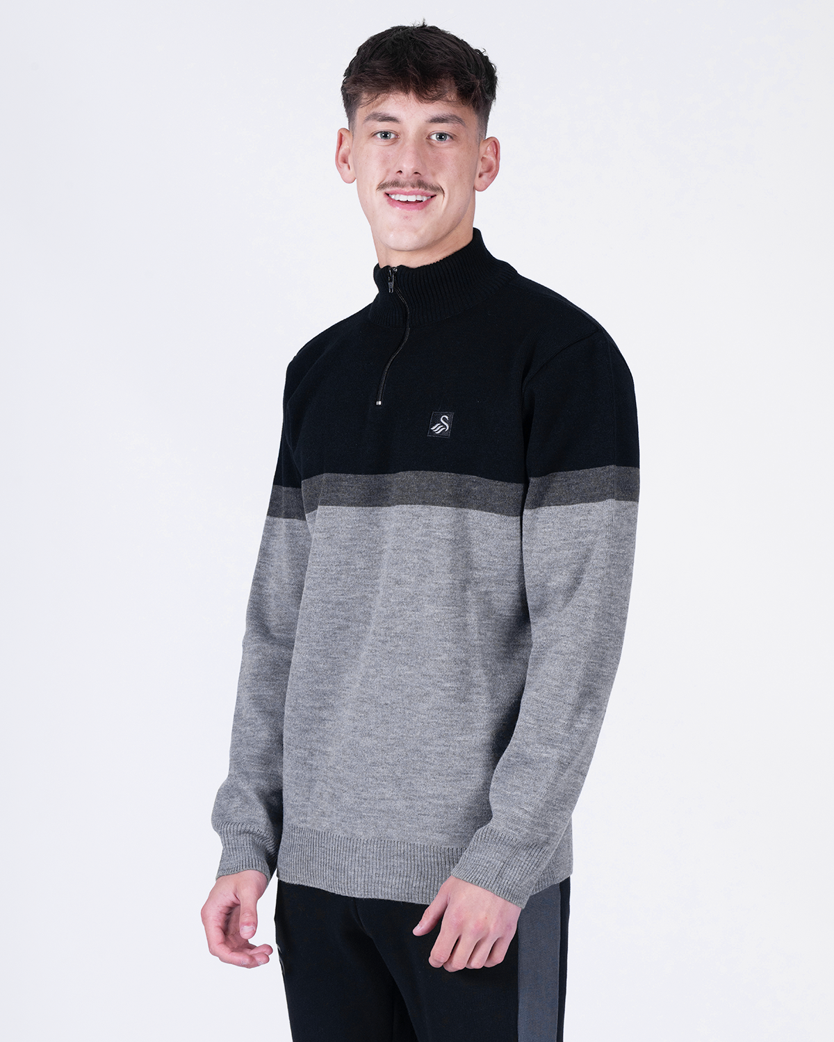 Adult Contrast 1/4 Zip - Black/Grey