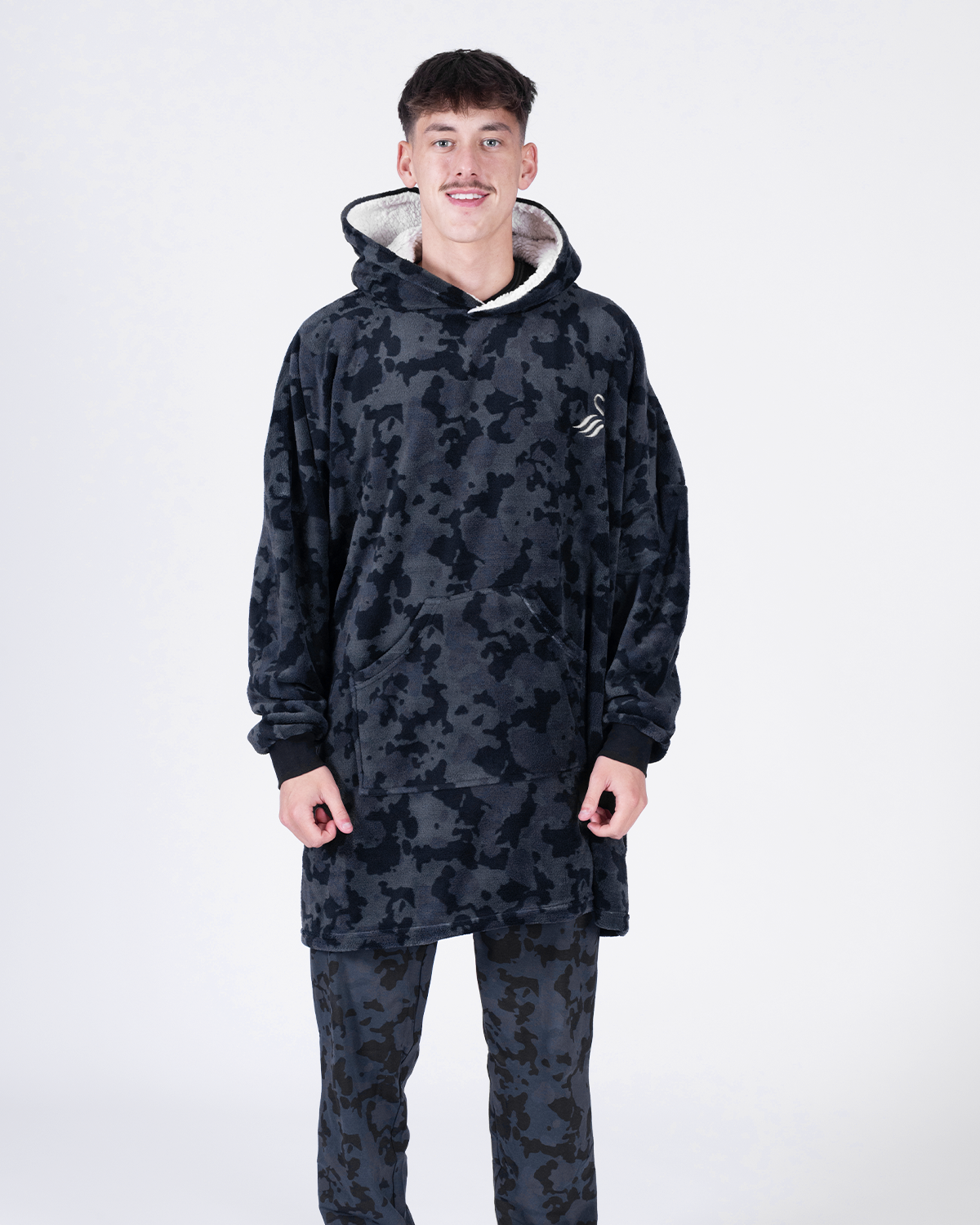 Camo Fleece Poncho Adult - Black/Grey
