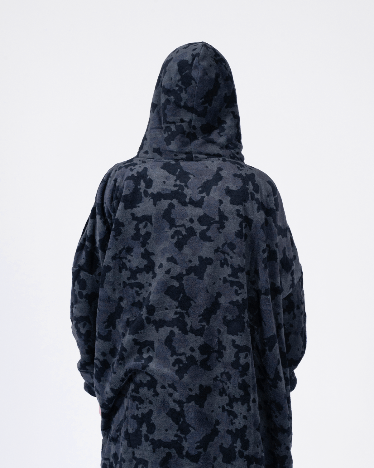 Camo Fleece Poncho Adult - Black/Grey