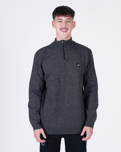 Adult Square Pattern 1/4 Zip - Grey